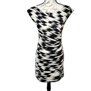 Women's | LOFT | Black Beige Abstract Sheath Cinch Dress - XS